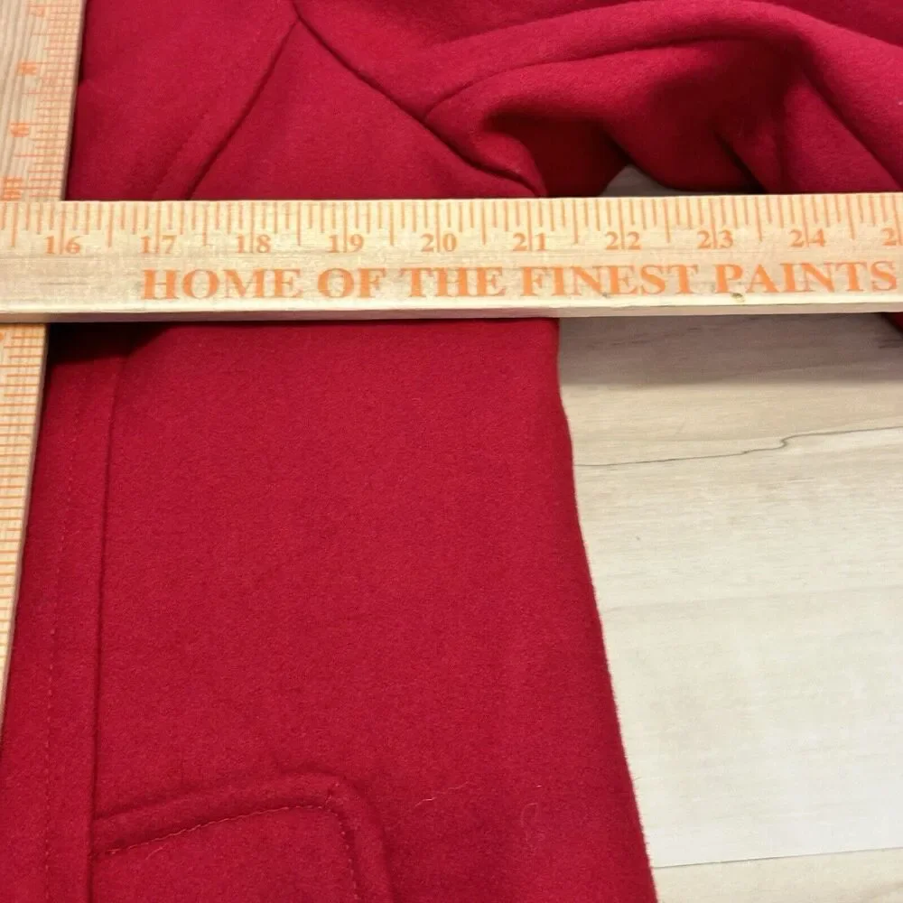 1 Madison‎ Women Large Pea Coat Wool Blend Button Down Red Missing Hood